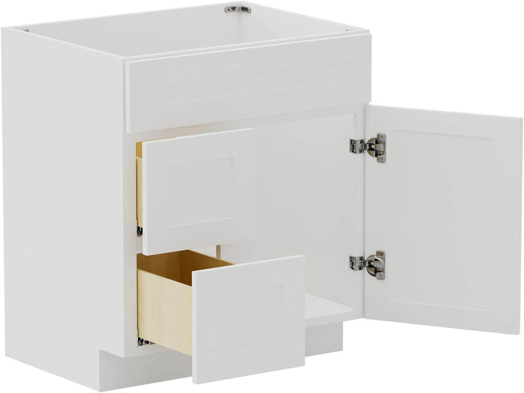 KitchenMan 30 Inch Bathroom Vanity Without Sink and Top Unassembled Bathroom Sink Cabinet not Include Handles, Double Door Bathroom Vanities for Bedroom, White