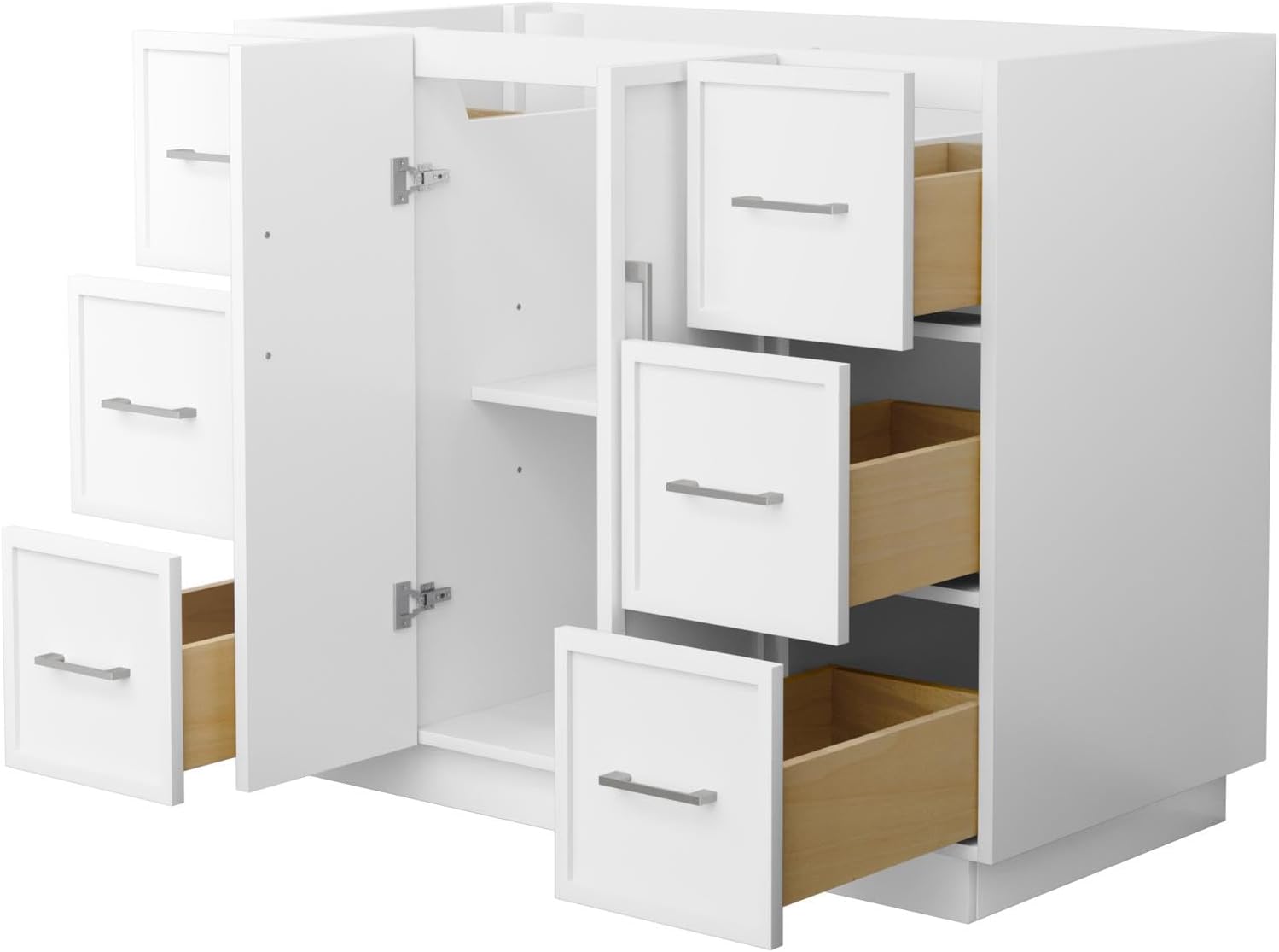Wyndham Collection Elan 42 Inch Single Bathroom Vanity with Toe Kick in White, No Countertop, No Sink, Brushed Nickel Trim