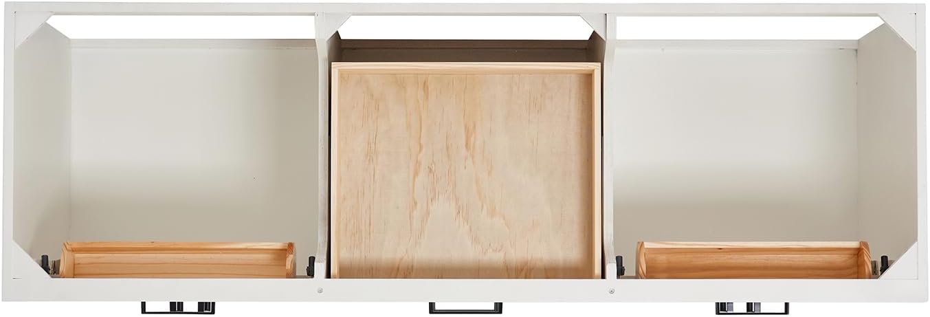 DKB Isabella 66-Inch White Double Bathroom Vanity, 1.5-Inch Pure White Quartz Countertop & Backsplash, Oval Sinks, 4 Soft Closing Doors, 6 Dovetail Drawers, Matte Black Hardware