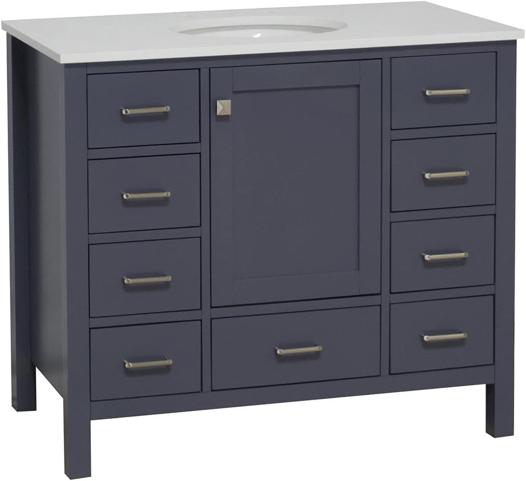 Horizon 42-inch Bathroom Vanity (Engineered White/Marine Gray): Includes Marine Gray Cabinet with Engineered White Countertop and White Ceramic Sink