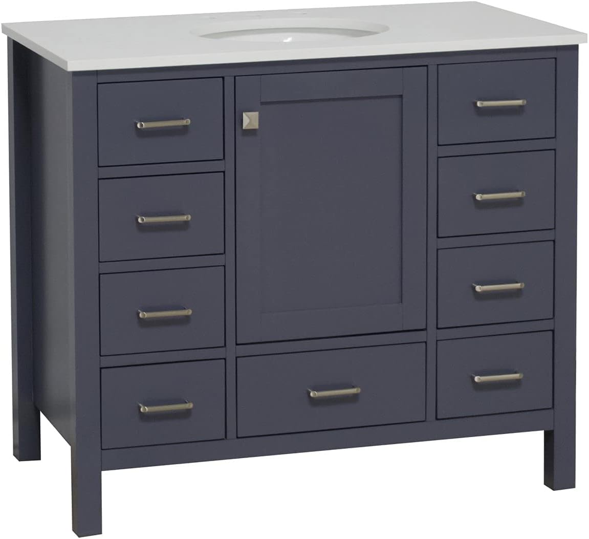 Horizon 42-inch Bathroom Vanity (Engineered White/Marine Gray): Includes Marine Gray Cabinet with Engineered White Countertop and White Ceramic Sink