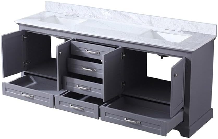 Home Dukes 80' Carrara Marble Top Double Vanity with Sinks in Dark Gray