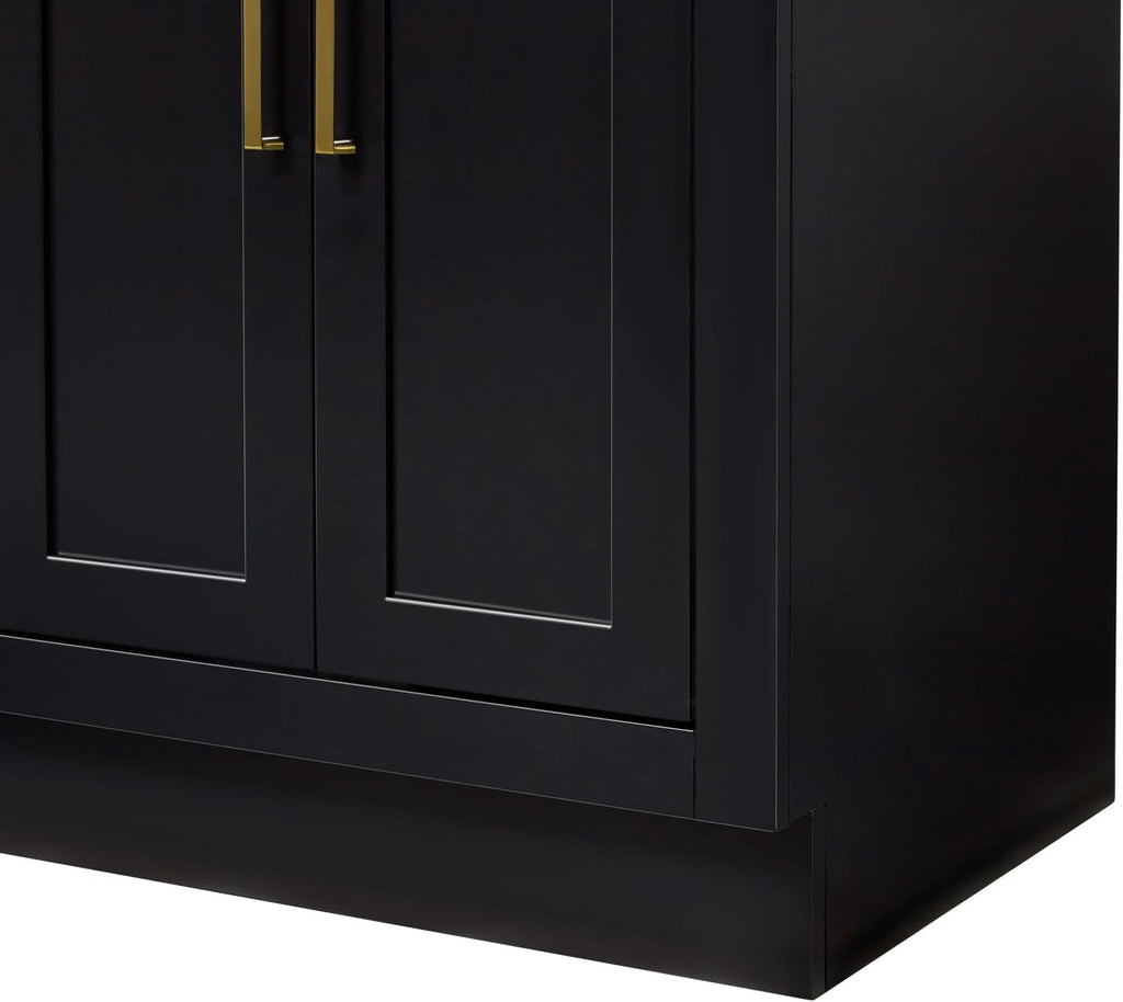 DKB Isabella 66-Inch Black Double Bathroom Vanity with Oval Sinks, 1.5-Inch Pure White Quartz Countertop & 4-Inch Backsplash, Solid Wood Frame, Soft-Close Drawers