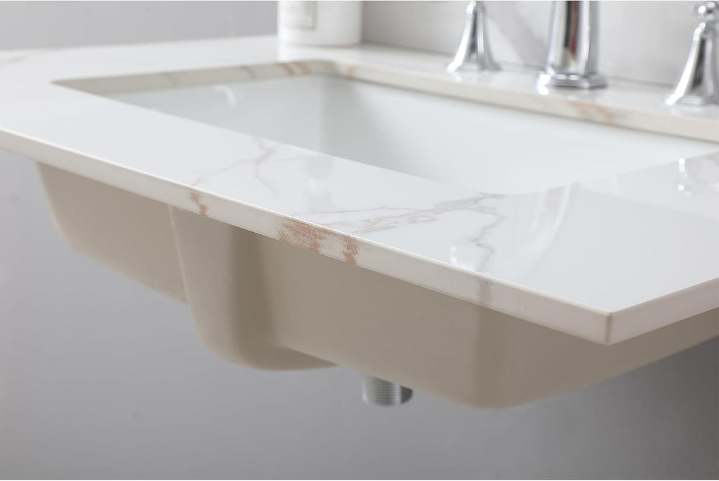31 Inch Bathroom Vanity Top, Carrara Gold Sintered Stone Vanity Top with Rectangle Undermount Ceramic Sink and Top Backsplash, 31' Vanity Sink Top - 3 Holes, No Cabinet