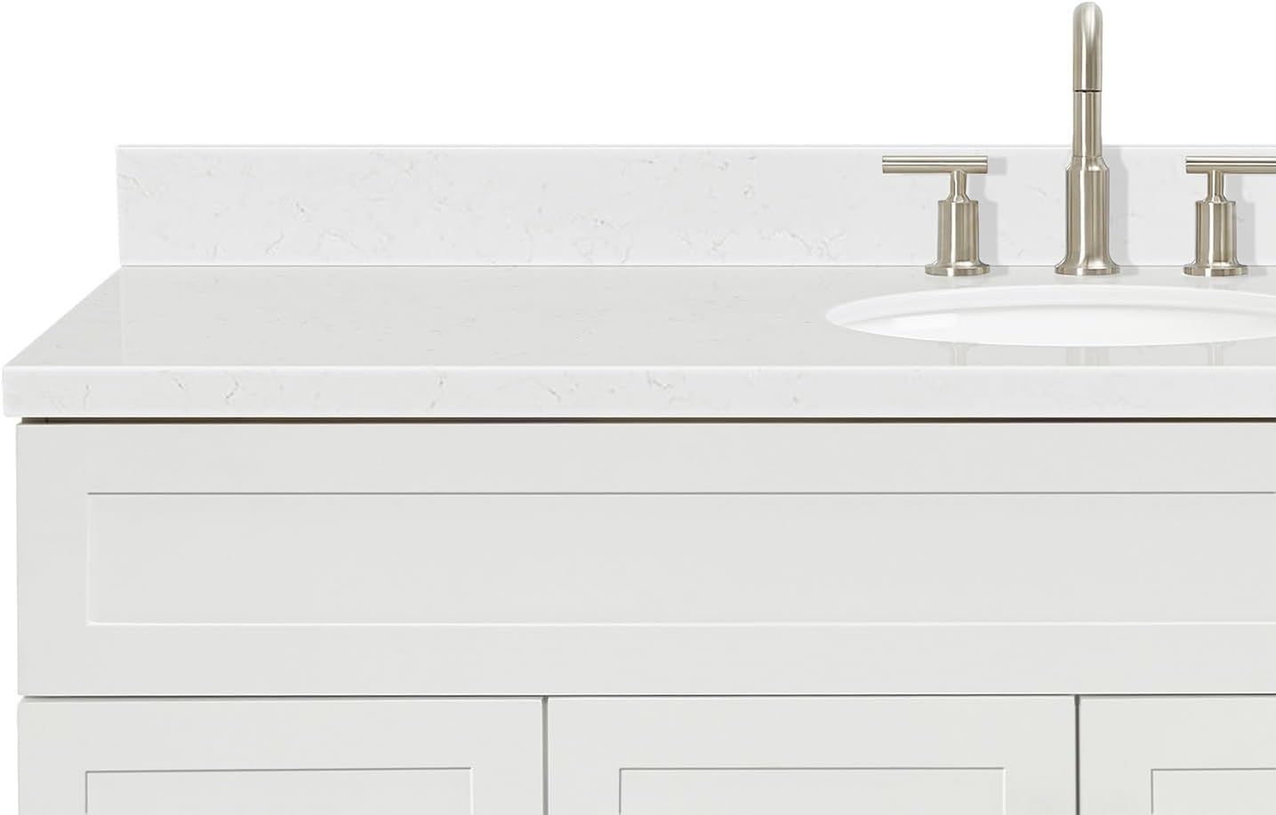 ARIEL Hamlet 60-inch Bathroom Vanity with Sink,Solid Wood, 1.5-inch Carrara White Quartz Countertop & Backsplash, Single Oval Porcelain Sink, 2 Soft Closing Doors, 4 Dovetail Drawers, White