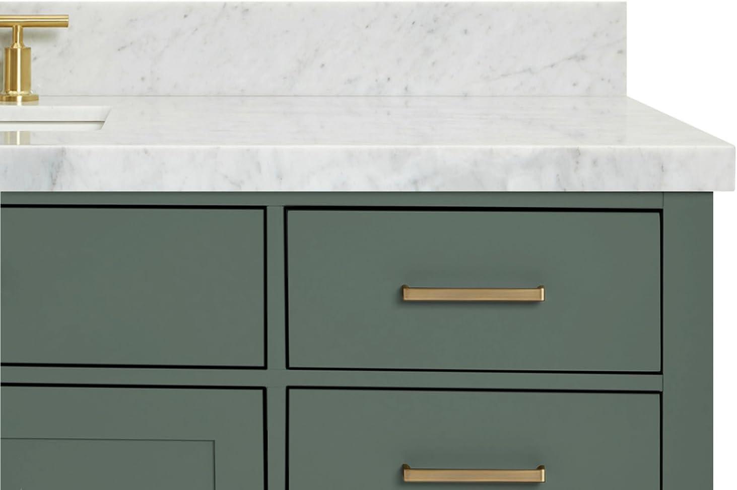 ARIEL Hepburn 60-inch Bathroom Vanity with Sink,Solid Wood, 1.5-inch Italian Carrara Marble Countertop, Single Rectangular Porcelain Sink, 2 Soft Closing Doors, 9 Dovetail Drawers, Vintage Green
