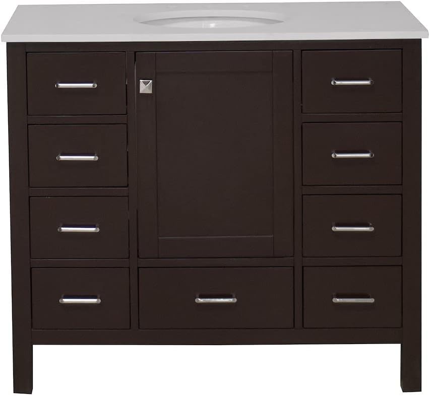 Horizon 42-inch Bathroom Vanity (Engineered White/Chocolate): Includes Chocolate Cabinet with Engineered White Countertop and White Ceramic Sink