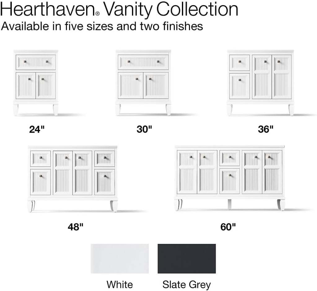 Kohler Hearthaven 30 Inch Bathroom Vanity Cabinet with White Single Sink and Quartz Top, Modern Bathroom Vanity, White, K-33536-ASB-0