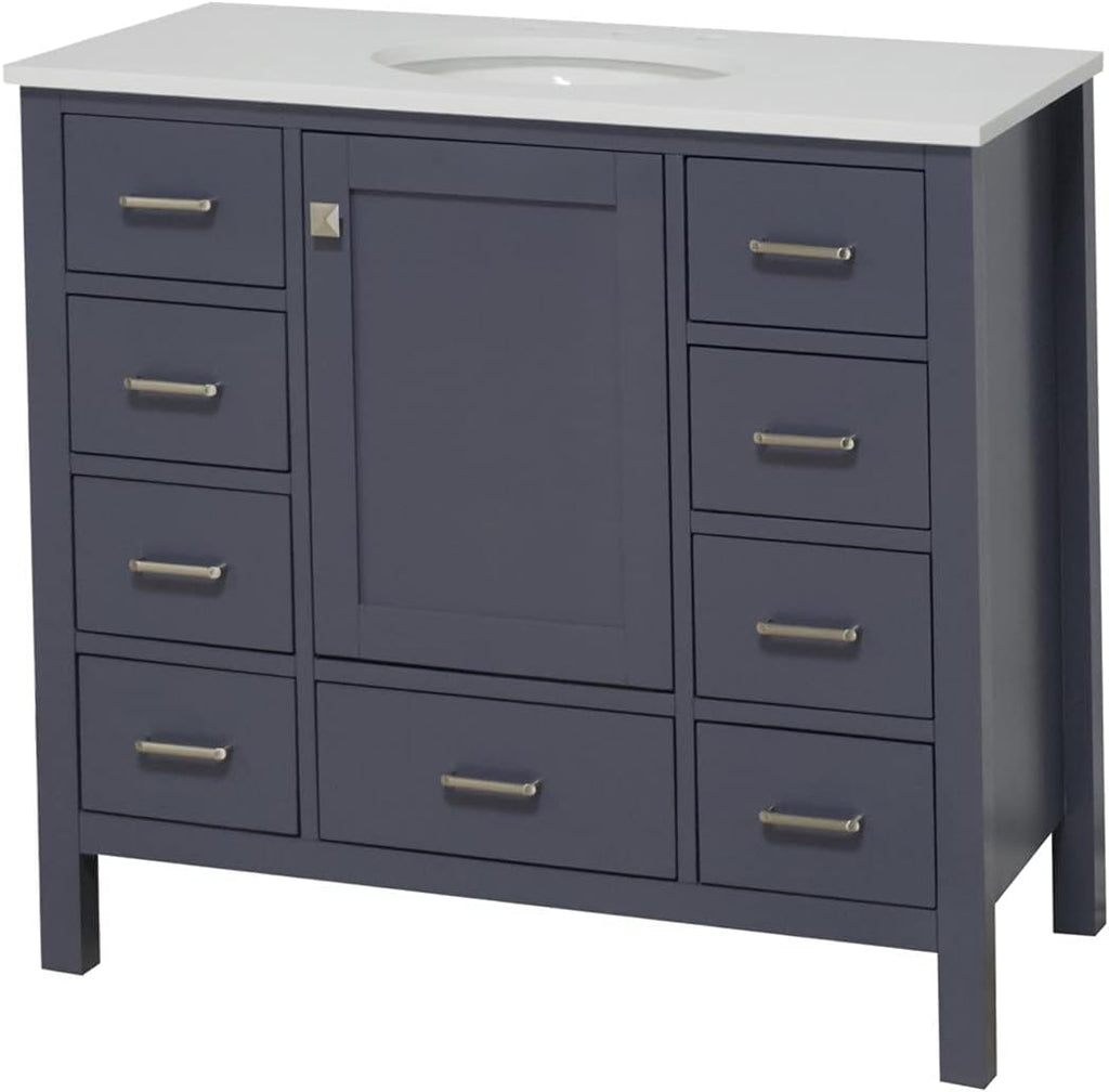 Horizon 42-inch Bathroom Vanity (Engineered White/Marine Gray): Includes Marine Gray Cabinet with Engineered White Countertop and White Ceramic Sink