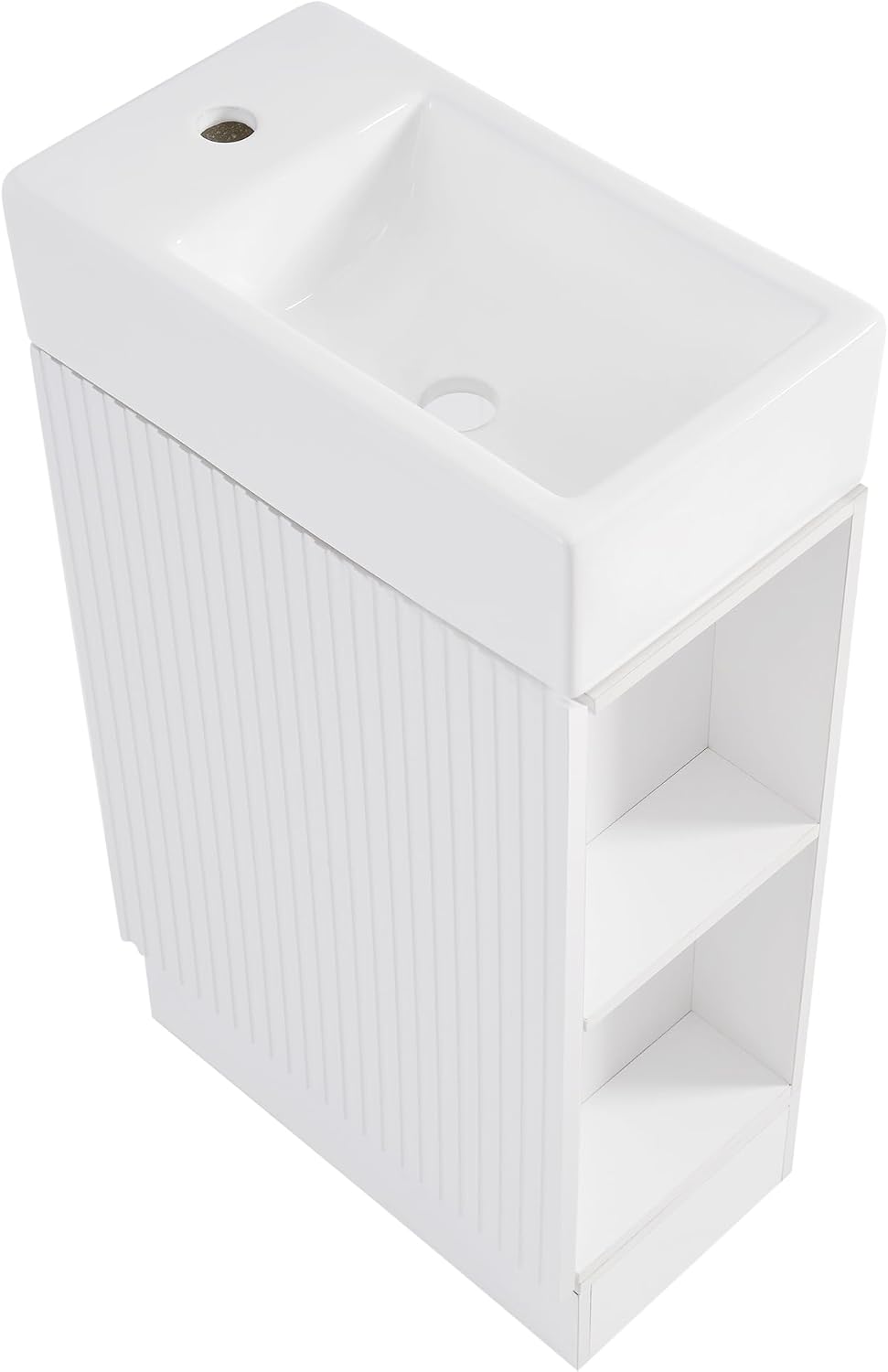 YOPTO 18.6' Bathroom Vanity with Ceramic Sink,Cabinet w/Two-Tier Shelf,Toilet Paper Holder and Shelf,Left or Right Orientation,Practicality & Durability,White