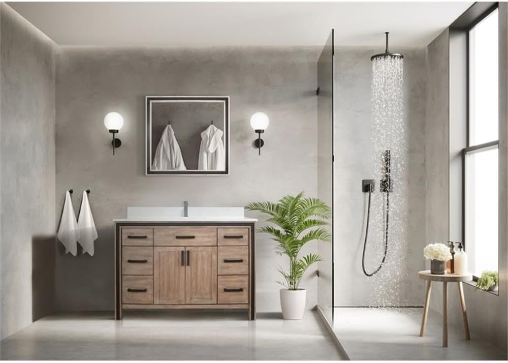 Ziva 48 in W x 22 in D Rustic Barnwood Bath Vanity and Cultured Marble Top