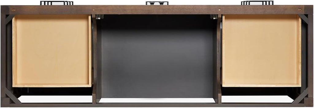 ARIEL Cambridge 66-inch Bathroom Vanity with Sink,Solid Wood, 1.5-inch Pure White Quartz Countertop, Single Rectangular Porcelain Sink, 2 Soft Closing Doors, 9 Dovetail Drawers, Brown Oak
