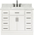 DKB Isabella 42-Inch White Single Bathroom Vanity with Sink, 1.5' Edge Italian Carrara Marble Countertop & Splash, Rectangular Undermount Sink, 2 Soft Closing Doors, 9 Dovetail Drawers, Toe Kick