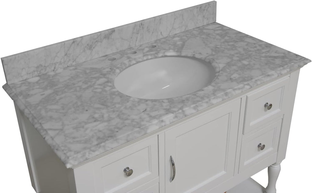 Beverly 42-inch Bathroom Vanity (White/Carrara): Includes White Cabinet with Authentic Italian Carrara Marble Countertop and White Ceramic Sink