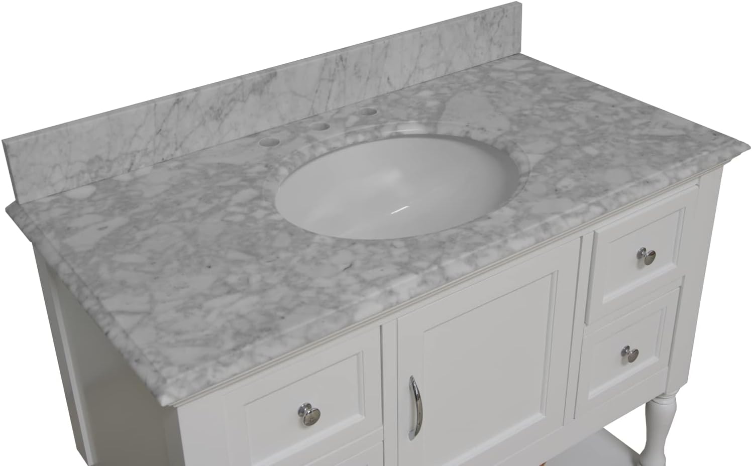 Beverly 42-inch Bathroom Vanity (White/Carrara): Includes White Cabinet with Authentic Italian Carrara Marble Countertop and White Ceramic Sink