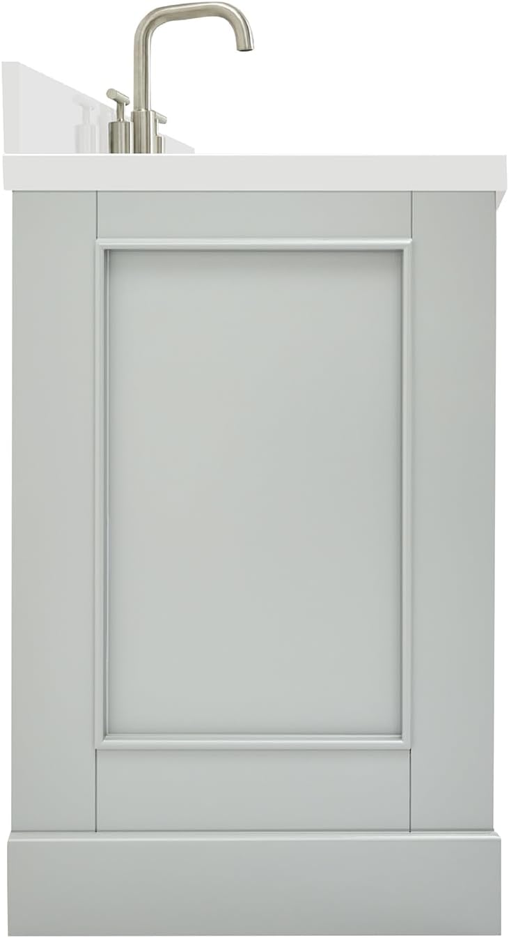 DKB Langford 42-inch Grey Bathroom Vanity with Right Oval Single Sink, Pure White Quartz Countertop & Backsplash, Solid Wood Frame, Soft-Closing & Dovetail Drawers