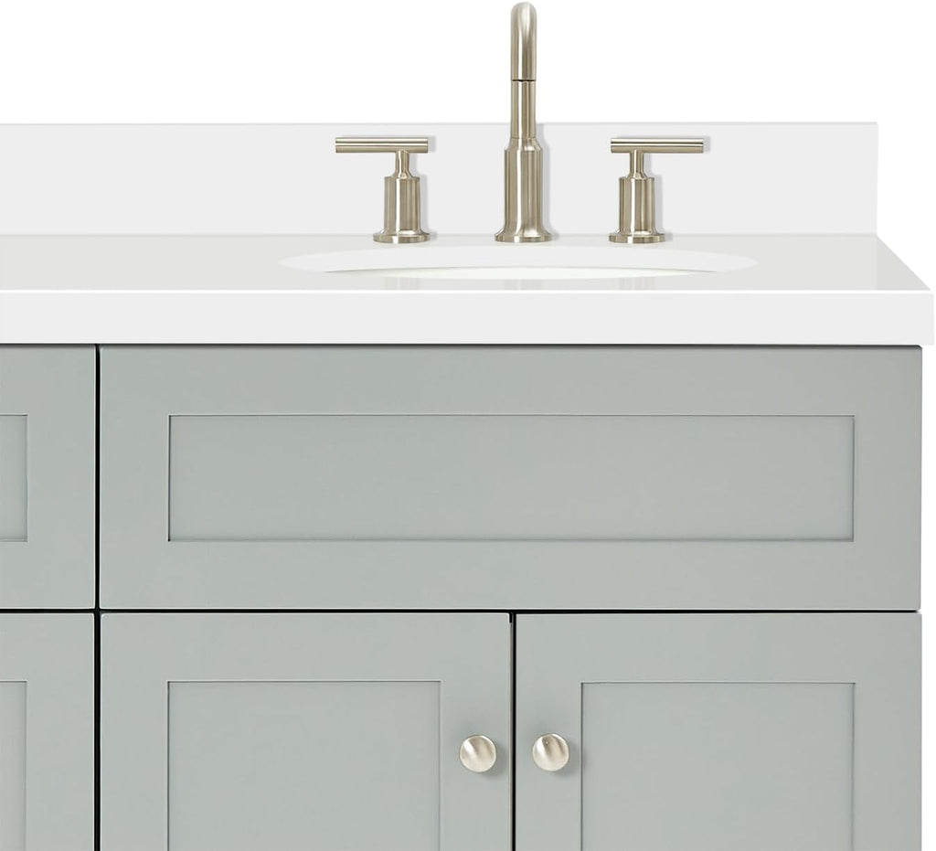 DKB Bradford 66' Grey Double Bathroom Vanity with Sink, Pure White 1.5' Quartz Countertop, Double Oval Sinks, 2 Soft Closing Doors, 3 Full Extension Dovetail Drawers