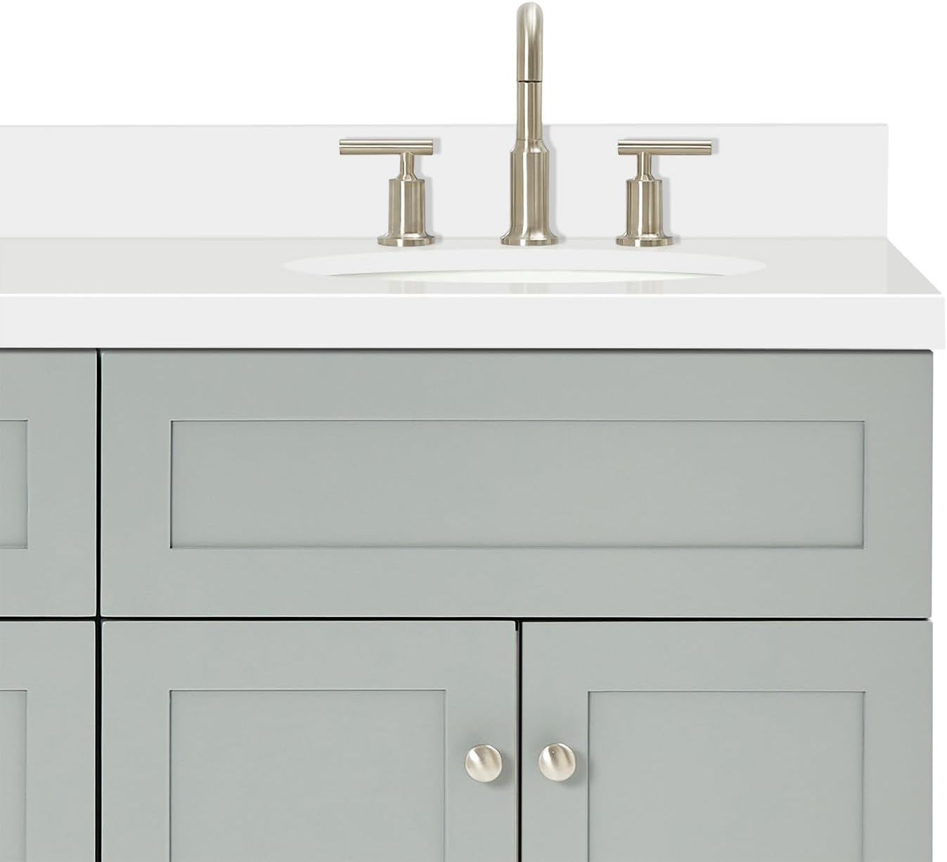 DKB Bradford 66' Grey Double Bathroom Vanity with Sink, Pure White 1.5' Quartz Countertop, Double Oval Sinks, 2 Soft Closing Doors, 3 Full Extension Dovetail Drawers