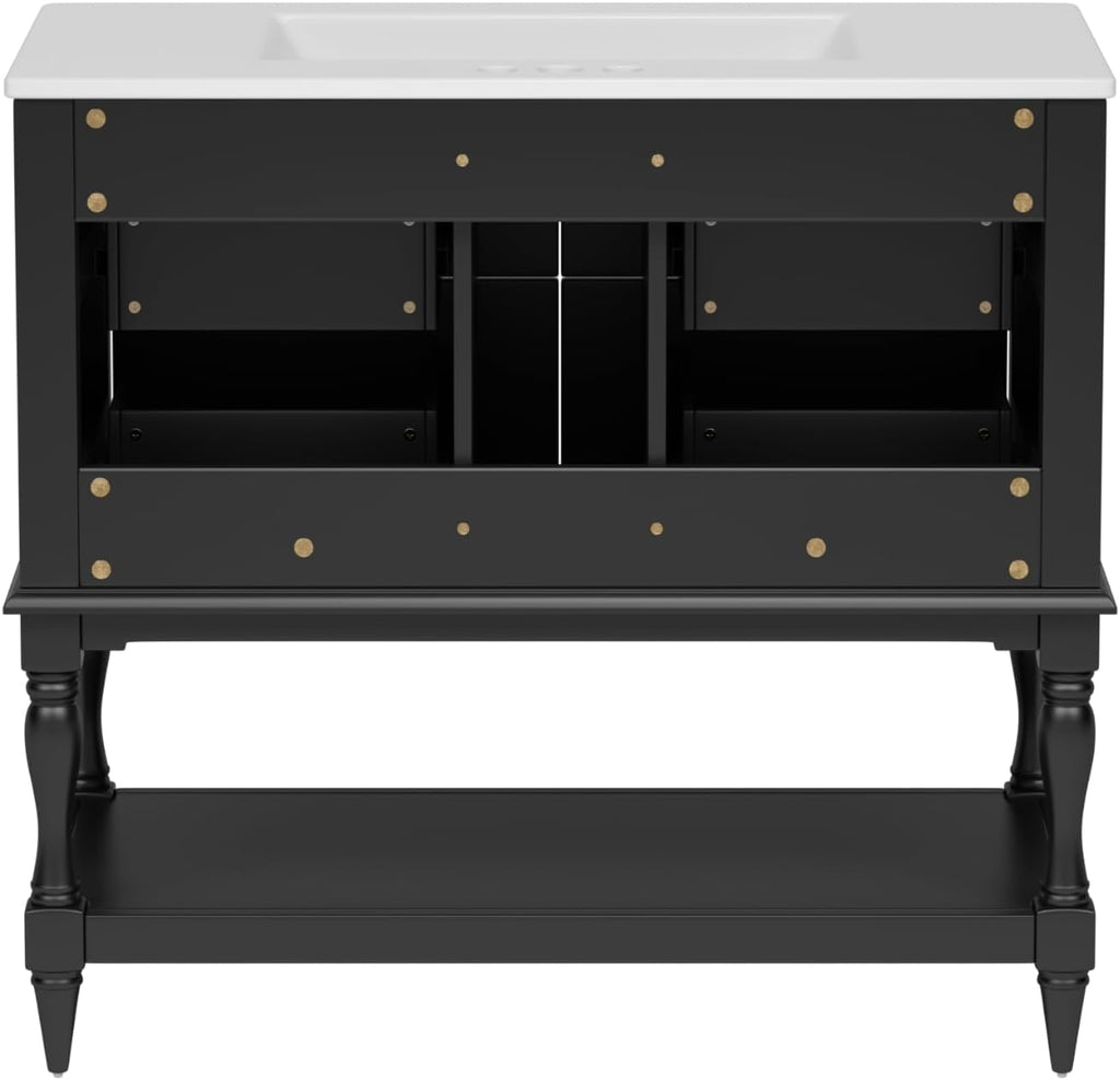 Virubi 36'' Bathroom Vanity with Single Sink, Freestanding Sink Cabinet with 4 Drawers and Open Shelf, Solid Wood Frame Bathroom Storage Cabinet