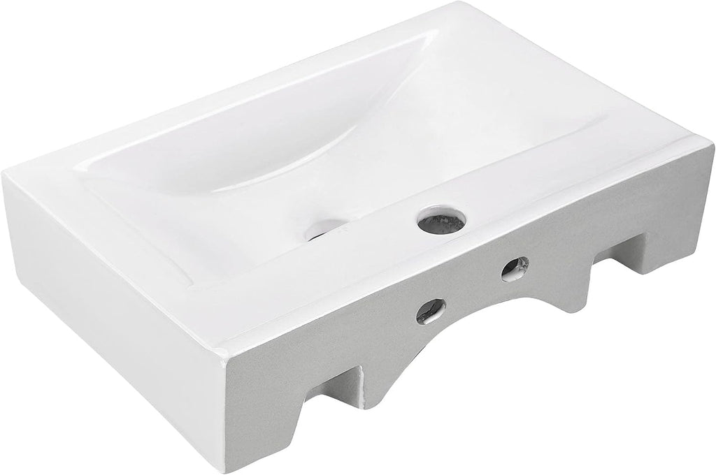 Aquaterior Porcelain Bathroom Vessel Sink 18'x12' with Chorme Single Handle Faucet Pop-up Drain Combo Rectangle Above Counter Vanity Basin Minimalist Modern