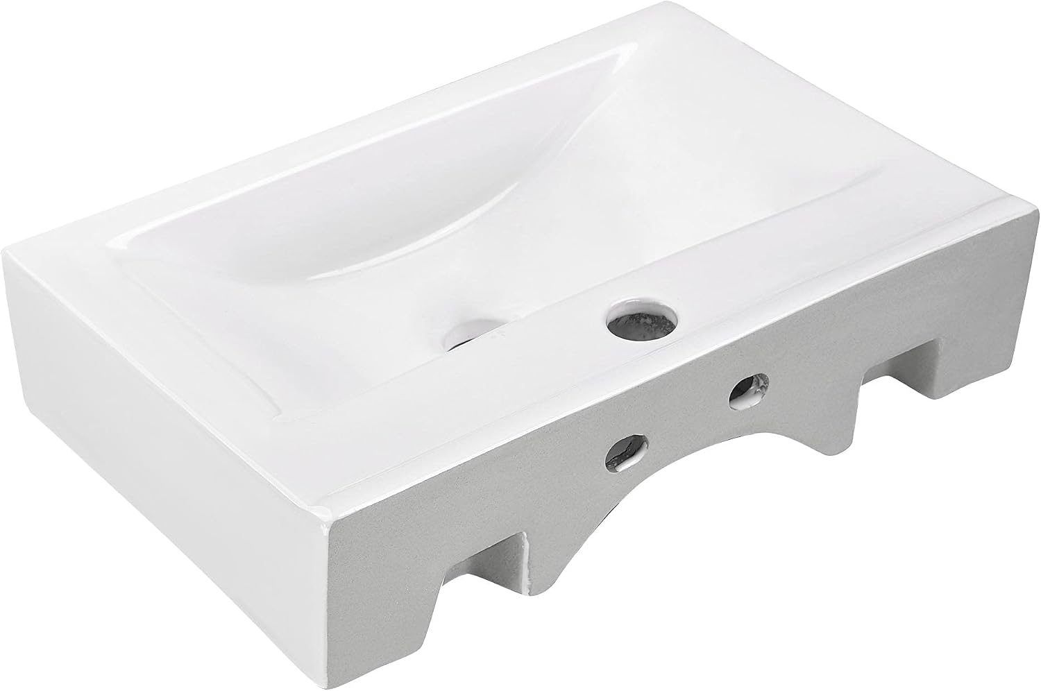 Aquaterior Porcelain Bathroom Vessel Sink 18'x12' with Chorme Single Handle Faucet Pop-up Drain Combo Rectangle Above Counter Vanity Basin Minimalist Modern