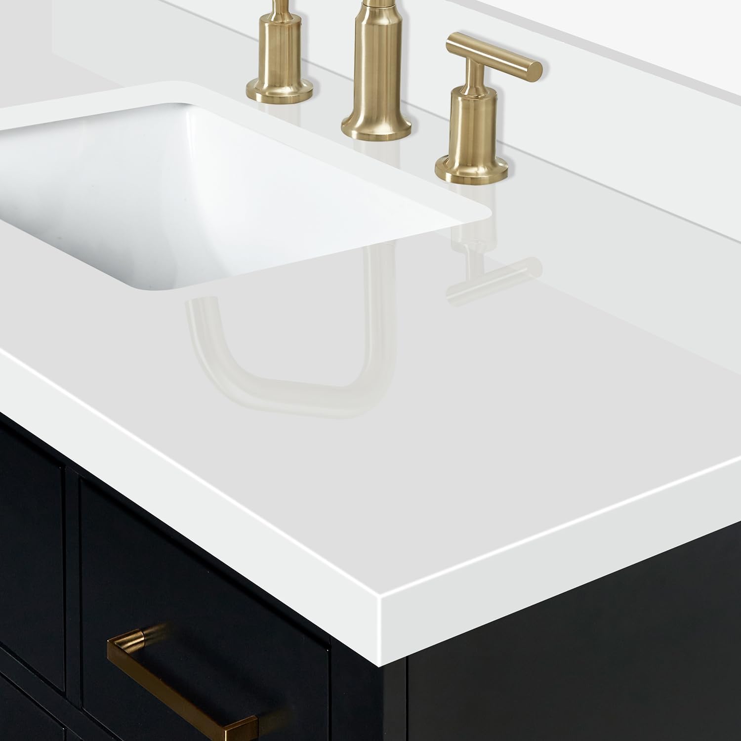 ARIEL Hepburn 48-inch Bathroom Vanity with Sink,Solid Wood, 1.5-inch Pure White Quartz Countertop & Backsplash, Single Rectangular Porcelain Sink, 2 Soft Closing Doors, 9 Dovetail Drawers, Black
