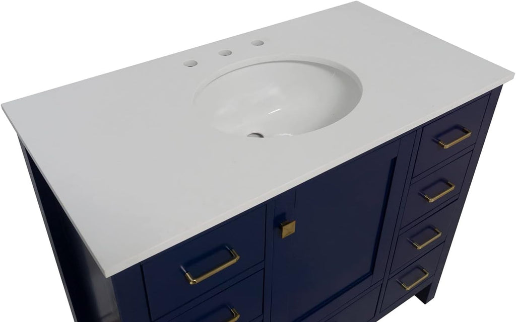 Horizon 42-inch Bathroom Vanity (Engineered White/Royal Blue): Includes Royal Blue Cabinet with Engineered White Countertop and White Ceramic Sink