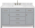 ARIEL 60-Inch White Bathroom Vanity with Sink, 1.5-Inch Italian Carrara Marble Countertop & Backsplash, Rectangular Ceramic Sink, 2 Soft Closing Doors, 5 Dovetail Drawers, Polished Chrome