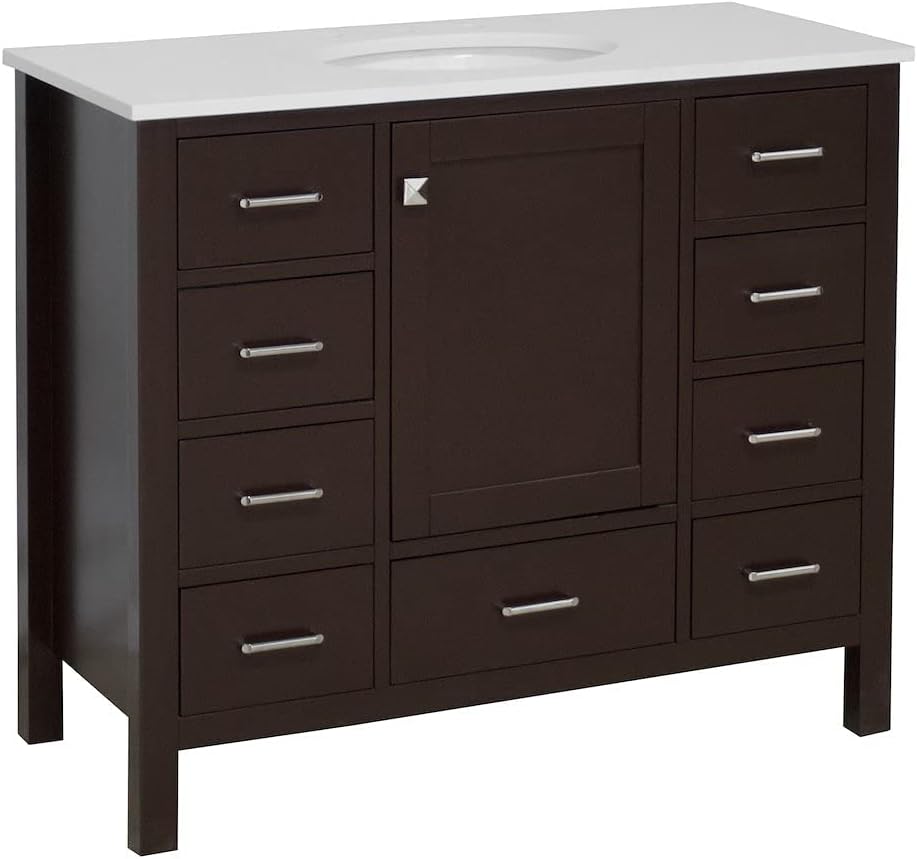 Horizon 42-inch Bathroom Vanity (Engineered White/Chocolate): Includes Chocolate Cabinet with Engineered White Countertop and White Ceramic Sink