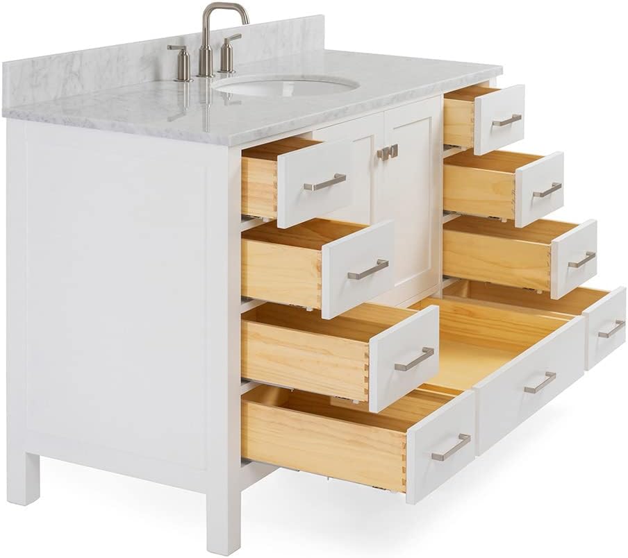 ARIEL Cambridge 55 in. Single Oval Sink Vanity with Carrara White Marble Countertop in White