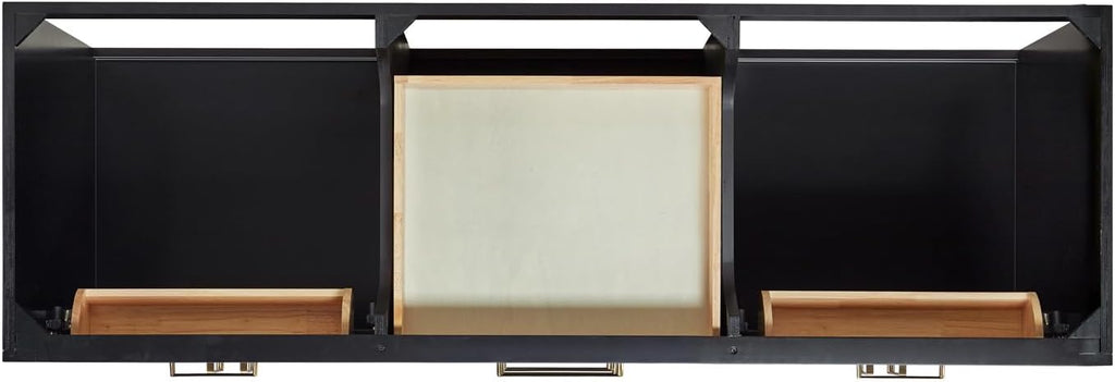 ARIEL Hepburn 66-inch Bathroom Vanity with Sink,Solid Wood, 1.5-inch Italian Carrara Marble Countertop, Double Rectangular Porcelain Sink, 4 Soft Closing Doors, 6 Dovetail Drawers, Black