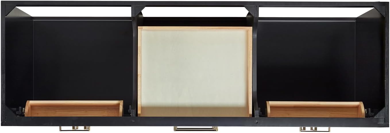 ARIEL Hepburn 66-inch Bathroom Vanity with Sink,Solid Wood, 1.5-inch Italian Carrara Marble Countertop, Double Rectangular Porcelain Sink, 4 Soft Closing Doors, 6 Dovetail Drawers, Black