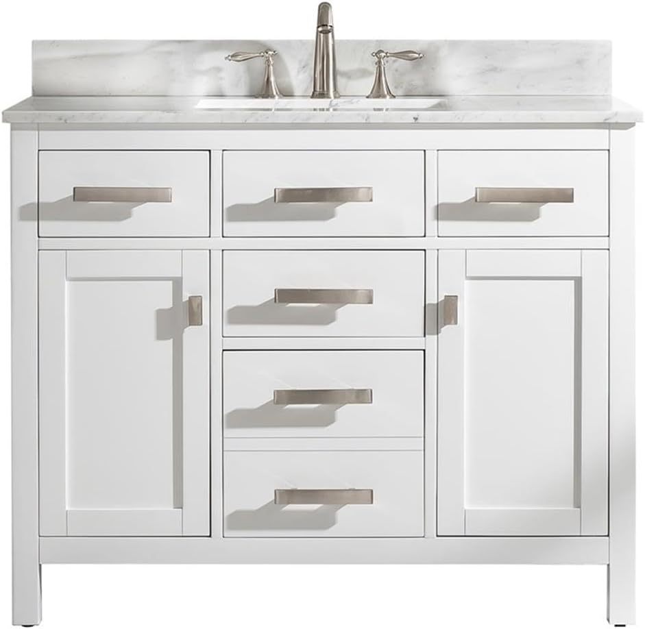 Valentino 42' Single Sink Bathroom Vanity in White with Quartz Countertop