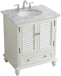 Pemberly Row 30' Single Marble Top Bathroom Vanity in Antique White
