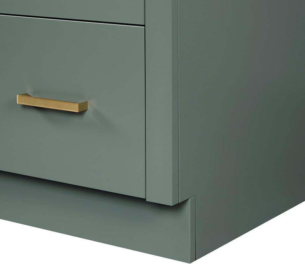 ARIEL Loren 60-inch Bathroom Vanity with Sink,Solid Wood, 1.5-inch Carrara White Quartz Countertop, Single Oval Porcelain Sink, 2 Soft Closing Doors, 7 Dovetail Drawers, Vintage Green