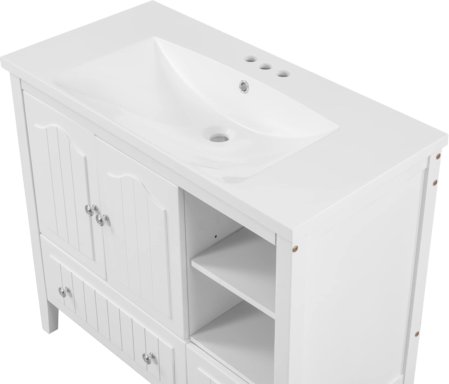 36' Bathroom Vanity Top Only, Drop-in Ceramic Sink with Pre-drilled 3 Holes and Overflow Hole