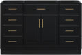 ARIEL Hepburn 54-inch Bathroom Vanity Base Cabinet,Solid Wood, 2 Soft Closing Doors, 9 Dovetail Drawers, Black