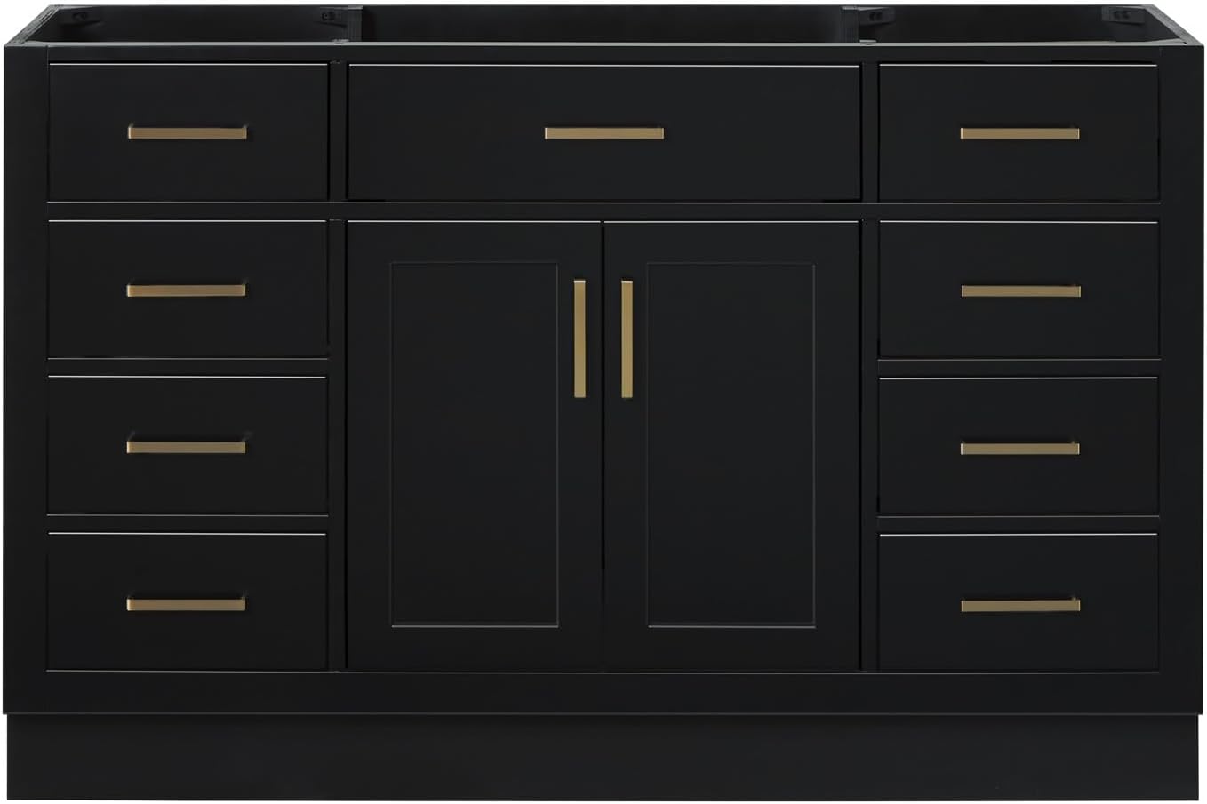 ARIEL Hepburn 54-inch Bathroom Vanity Base Cabinet,Solid Wood, 2 Soft Closing Doors, 9 Dovetail Drawers, Black
