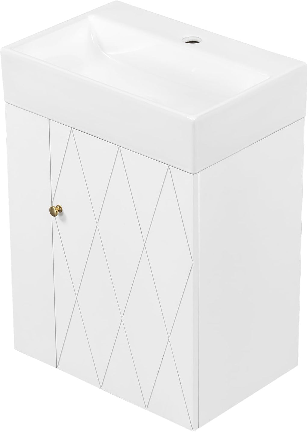 20' Floationg Wall-Mounted Bathroom Vanity with Ceramic Sink, Adjustable Shelf, Toilet Paper Holder, Modern Style, Door with Diamond Design, White
