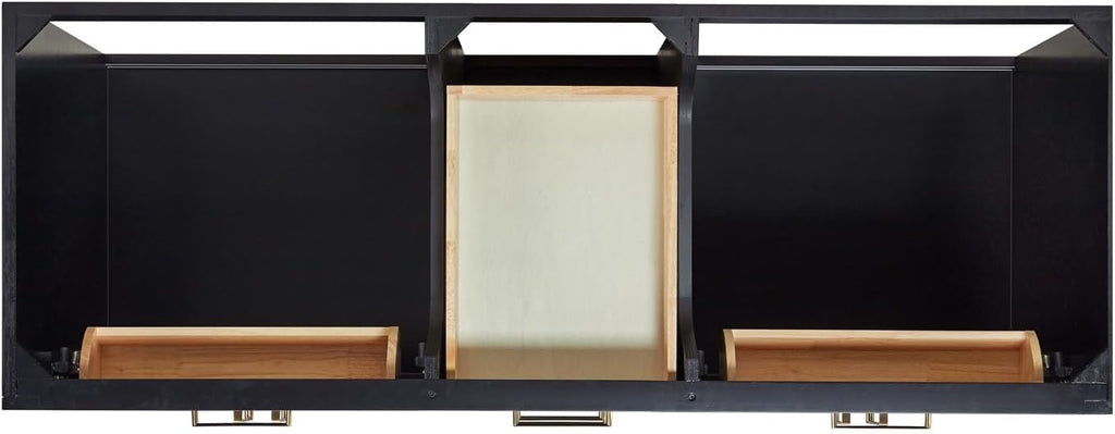 ARIEL Hepburn 60-inch Bathroom Vanity with Sink,Solid Wood, 1.5-inch Carrara White Quartz Countertop & Backsplash, Double Oval Porcelain Sink, 4 Soft Closing Doors, 6 Dovetail Drawers, Black