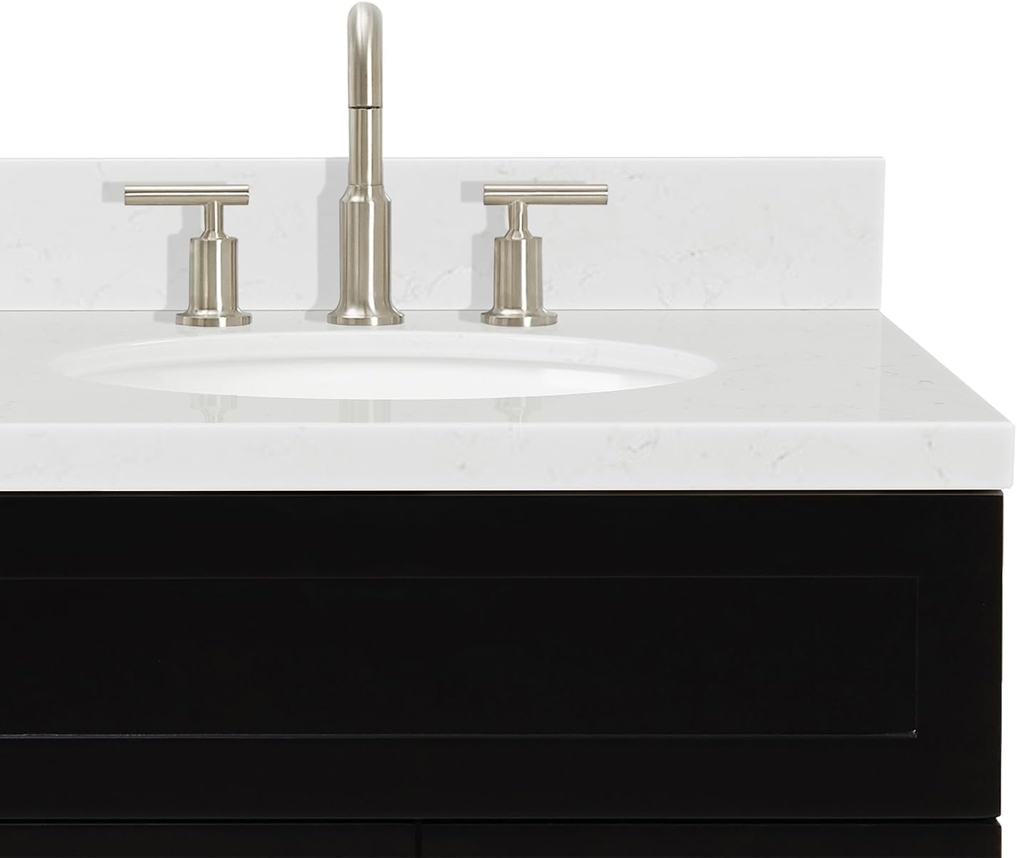 ARIEL Hamlet 42 in. Right Offset Oval Sink Bathroom Vanity with Carrara White Quartz Countertop 1.5 Edge in Black