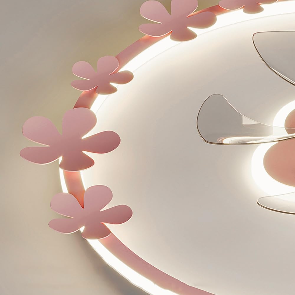 20' Pink Flush Mount Ceiling Fan with Lights Remote Control Girls Ceiling Fan with Lights for Bedroom Flower Shape Timing Dimmable LED Ceiling Fan Light for Kids Room Children Nursery