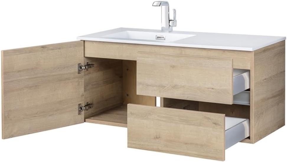 Cutler Kitchen and Bath Beachwood 42 in. W x 18.25 in. D x 20 in. H Single Sink Wall Mounted Bathroom Vanity in Organic with Cultured Marble Top