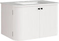 Modway Zia 30 Inch Wall-Mount Bathroom Vanity in Ivory with Marble Sink Basin - Floating Bathroom Cabinet with Fluted Design