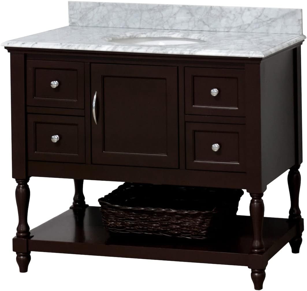 Kitchen Bath Collection Beverly 42-inch Bathroom Vanity (Carrara/Chocolate): Includes Chocolate Cabinet with Authentic Italian Carrara Marble Countertop and White Ceramic Sink