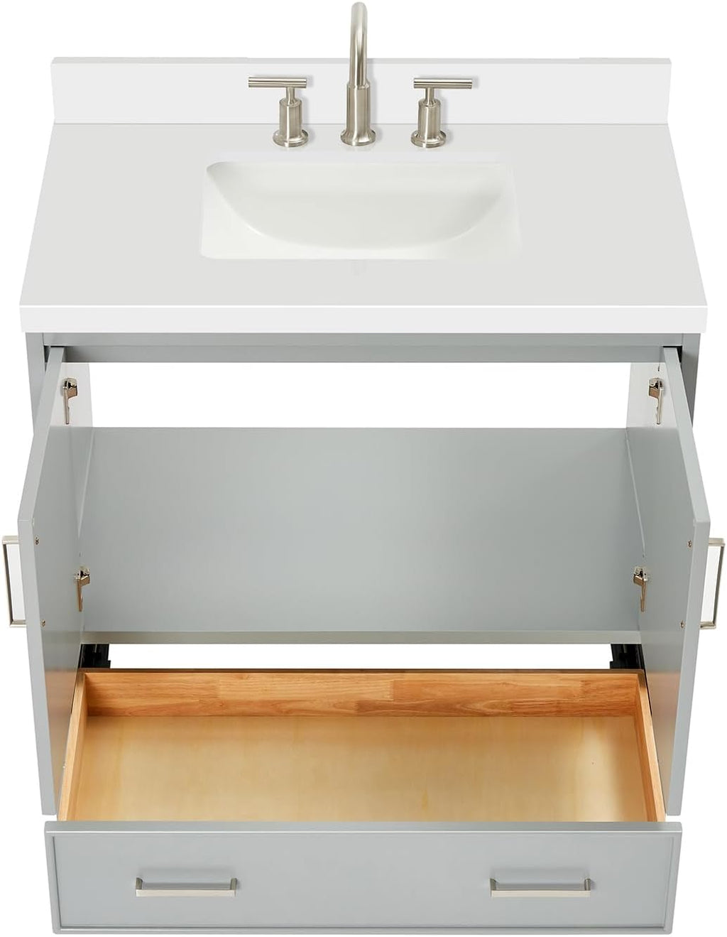 ARIEL Stafford 36-inch Bathroom Vanity with Sink,Solid Wood, 1.5-inch Pure White Quartz Countertop, Single Rectangular Porcelain Sink, Soft Closing Doors, Dovetail Drawers, Grey