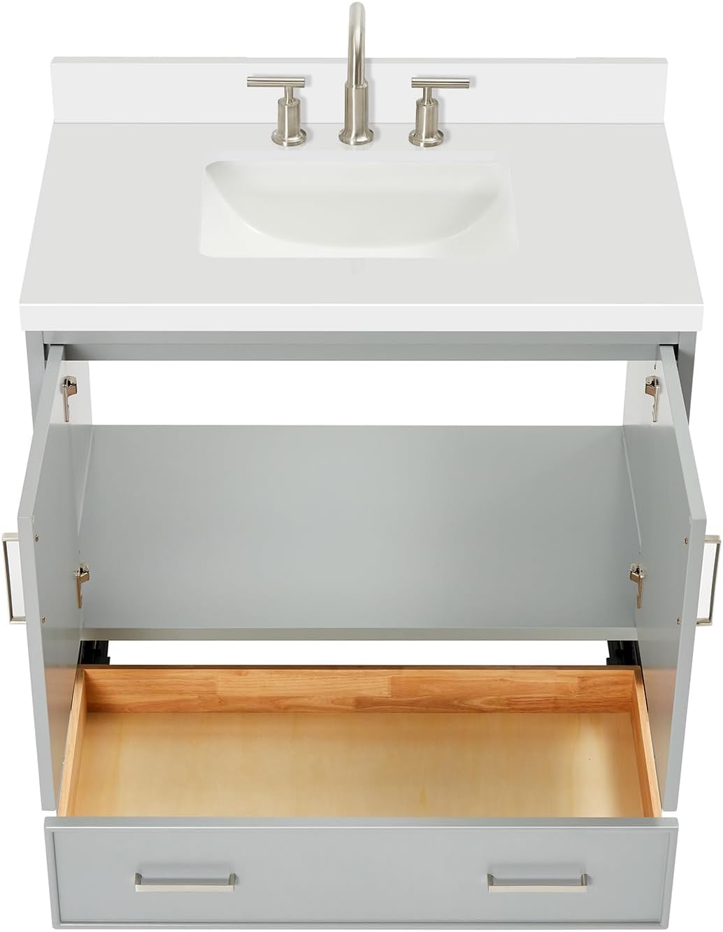 ARIEL Stafford 36-inch Bathroom Vanity with Sink,Solid Wood, 1.5-inch Pure White Quartz Countertop, Single Rectangular Porcelain Sink, Soft Closing Doors, Dovetail Drawers, Grey
