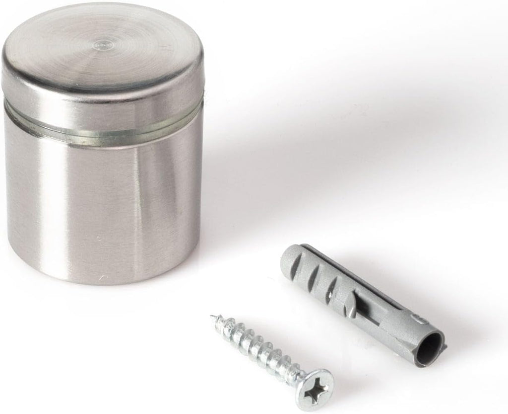 Stainless Steel Standoff 1-1/4 Inch Diameter x 1 Inch Barrel Length Brushed Finish for PVC, Glass and Acrylic Sign Stand Off Wall Anchors and Screws 48 Piece Small Store Pack