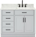 ARIEL Hepburn 43' Inch Right Offset Rectangle Sink Vanity with 0.75 Inch Edge Carrara White Countertop in Grey