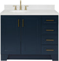 ARIEL Taylor 42 in. Left Offset Oval Sink Bathroom Vanity with Carrara White Quartz Countertop 1.5 Edge in Midnight Blue